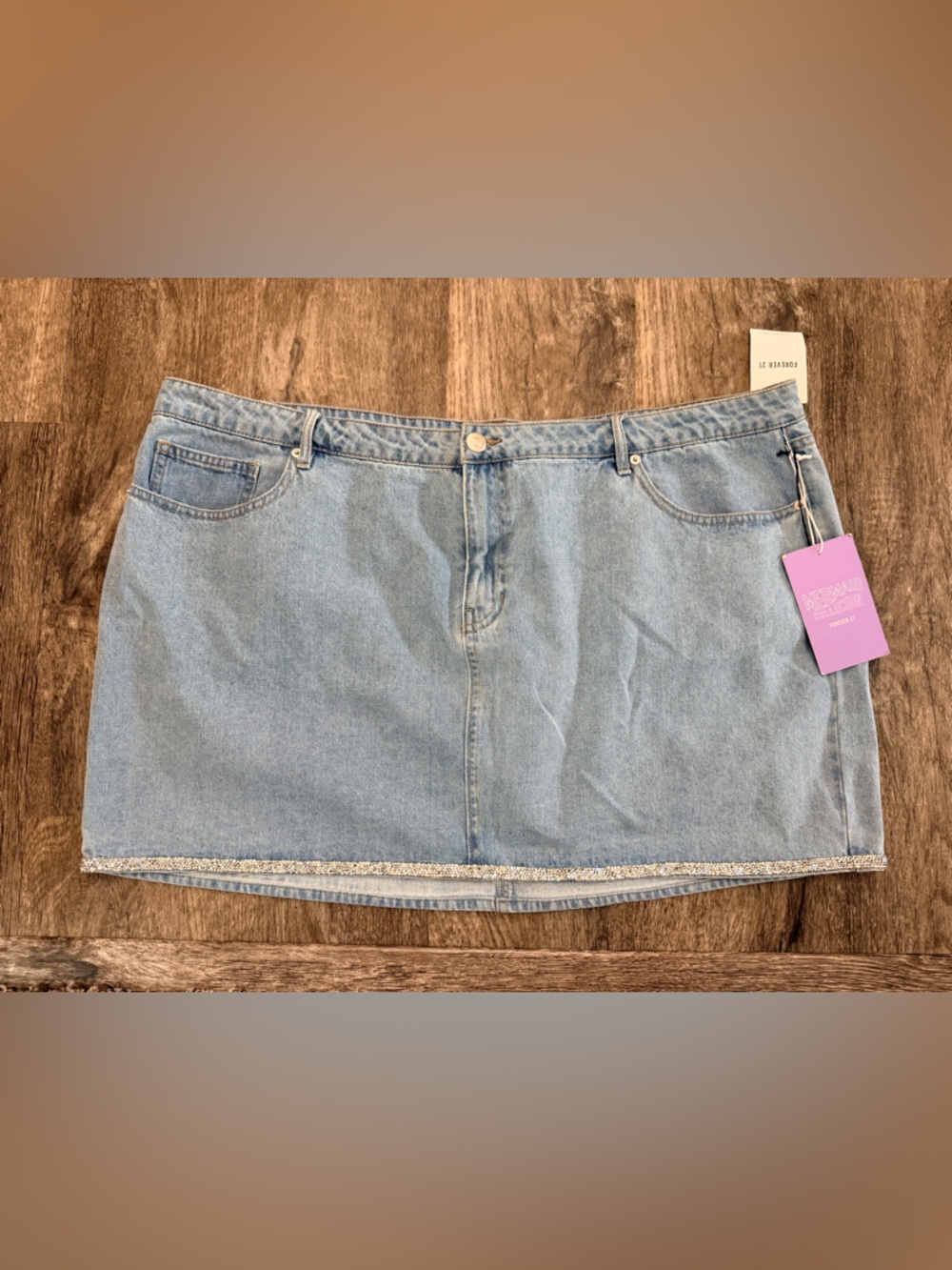 NWT Forever 21 Mermaid Collection Sequence Hem Light Denim Mini Skirt Size 4X